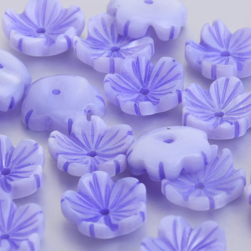 10mm Mother Pearl Shell Unique Shape Natural Shell Flowers Carved Shell Flower central hole 1mm Shell Jewelry Making Purple 10pc