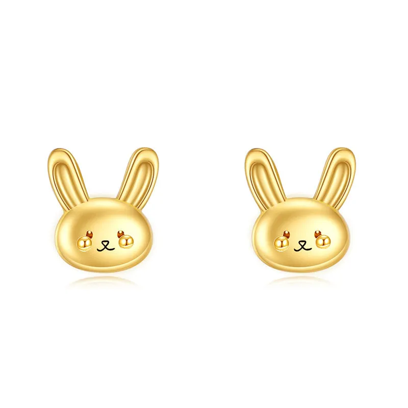 14k Soild Gold  Bunny Stud Earrings for Women Cute Animal Leverback Earrings Bunny Earrings Studs Rabbit Jewelry  Gifts for Wome