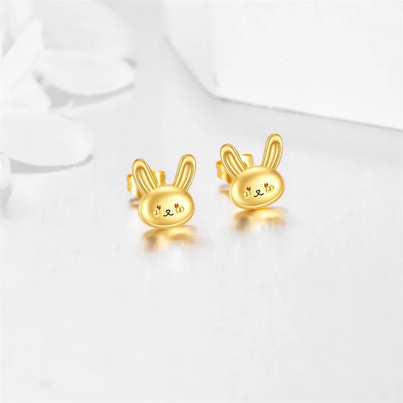 14k Soild Gold  Bunny Stud Earrings for Women Cute Animal Leverback Earrings Bunny Earrings Studs Rabbit Jewelry  Gifts for Wome