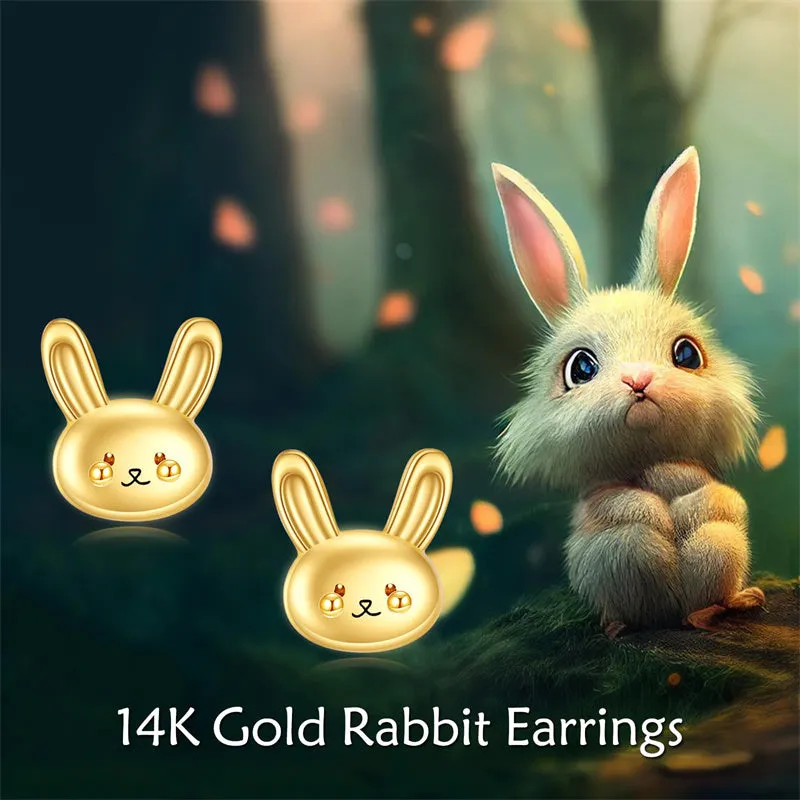 14k Soild Gold  Bunny Stud Earrings for Women Cute Animal Leverback Earrings Bunny Earrings Studs Rabbit Jewelry  Gifts for Wome