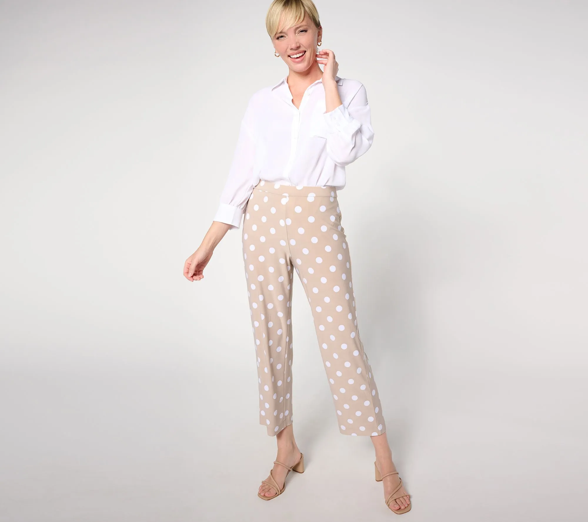 "As Is" Dennis Basso Regular Polka Dot Italia Knit Wide Leg Pants