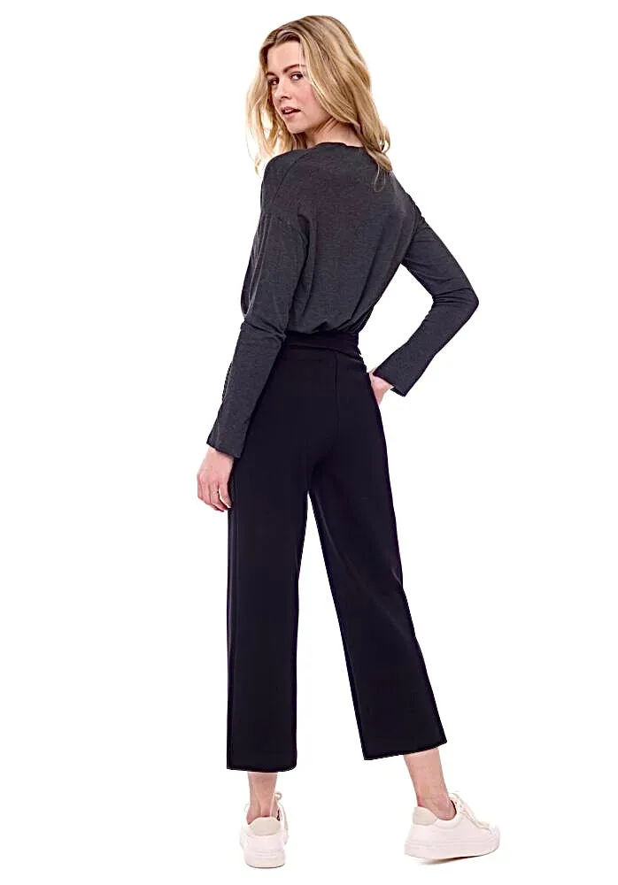 67928 Black Ponte Wide Leg Crop Pant