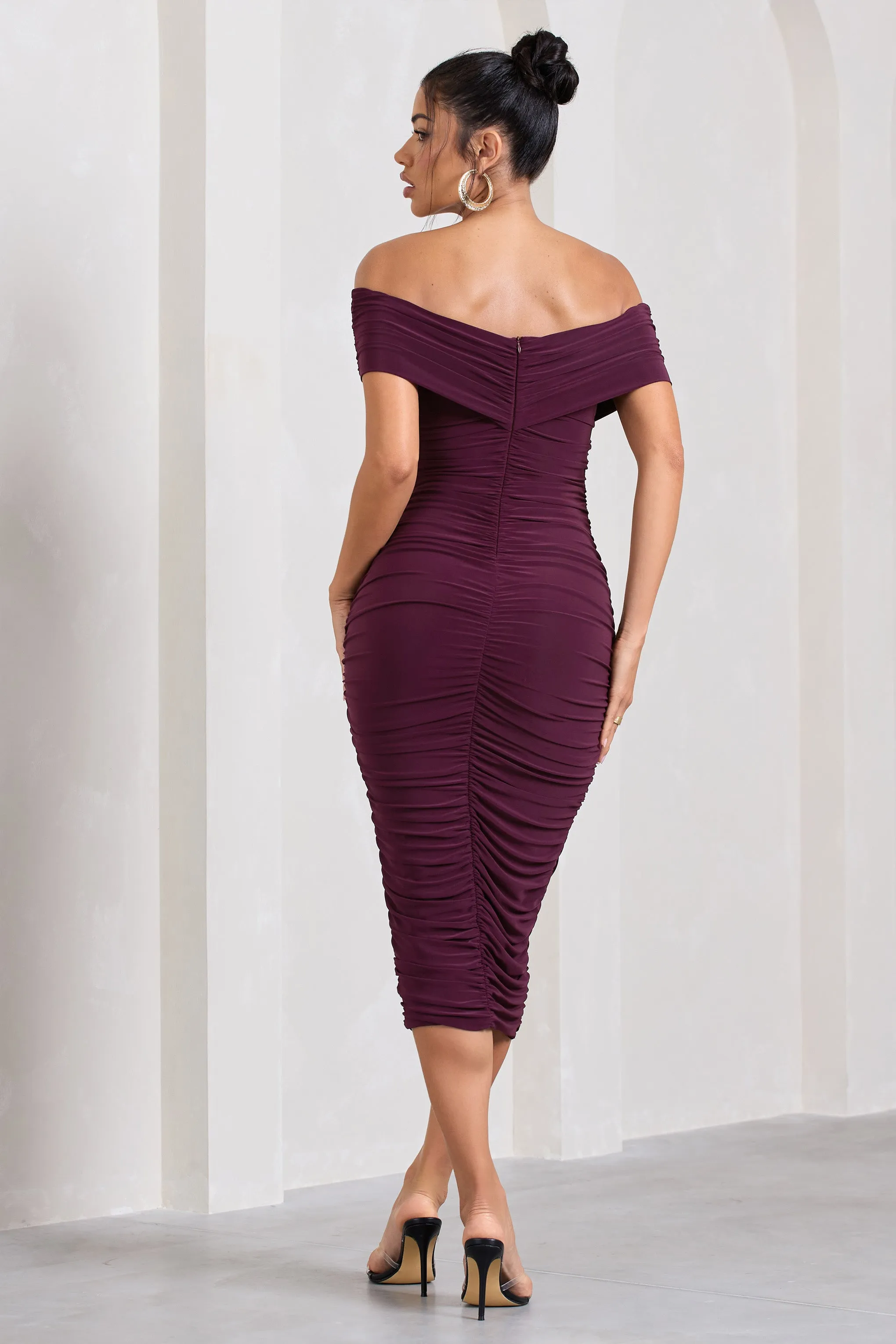 Amanda | Cherry Twisted Wrap Bardot Midi Dress