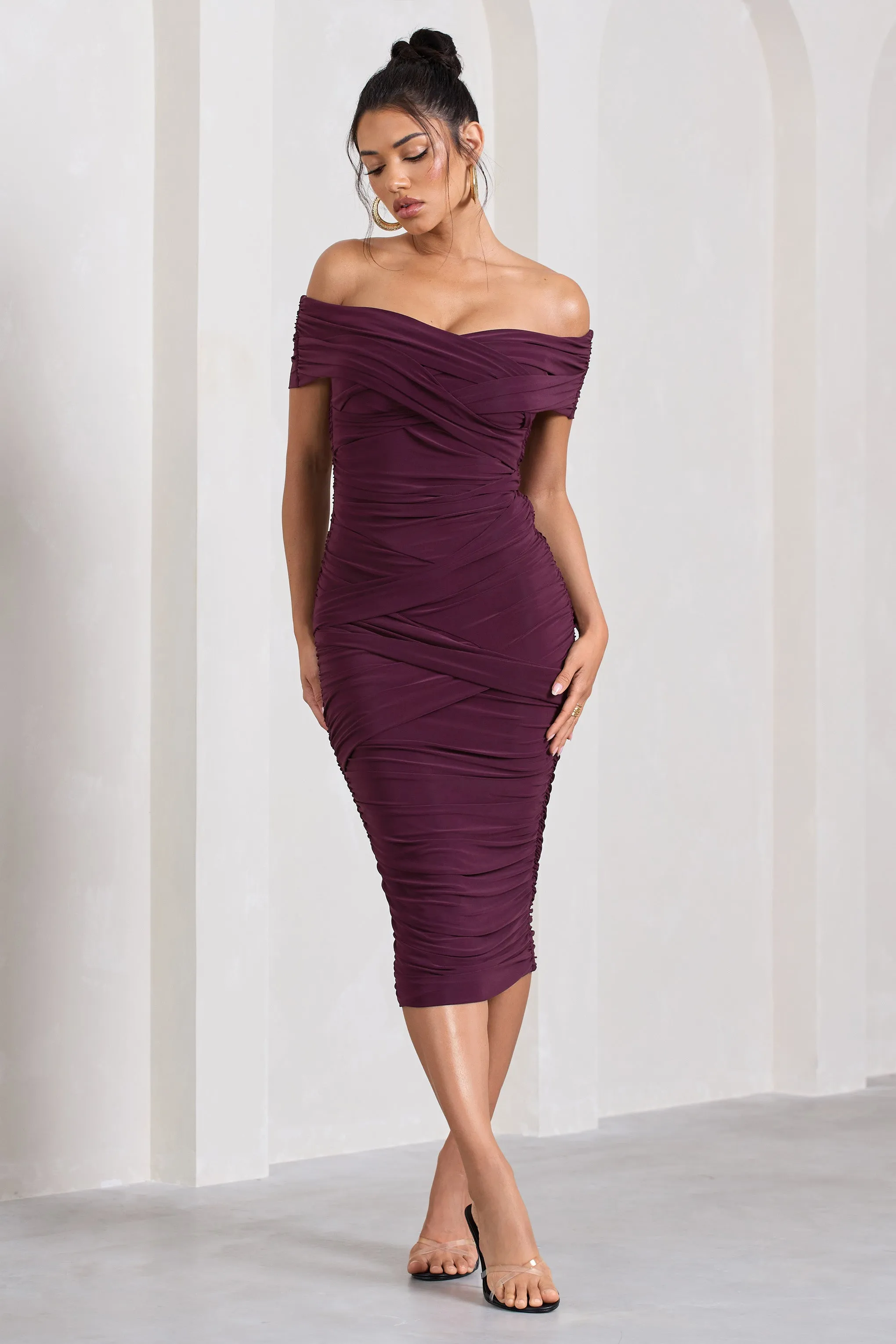 Amanda | Cherry Twisted Wrap Bardot Midi Dress