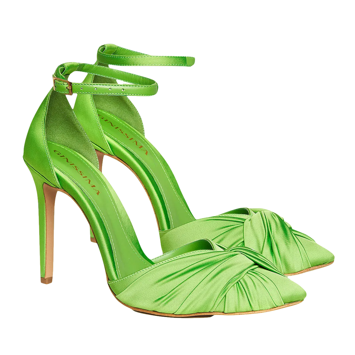 Ana Fluo Green Satin Slingbacks