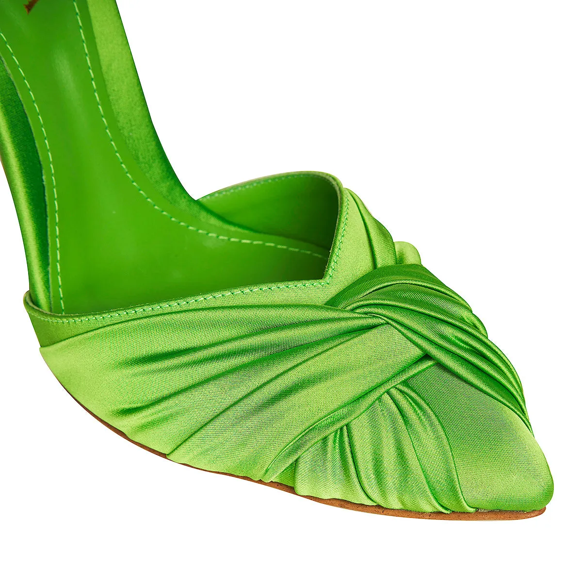 Ana Fluo Green Satin Slingbacks