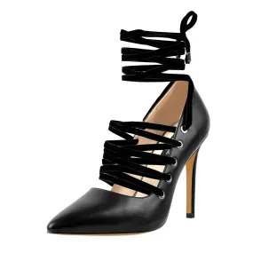 Ankle Strap Lace up Pointed Toe High Heel Pumps