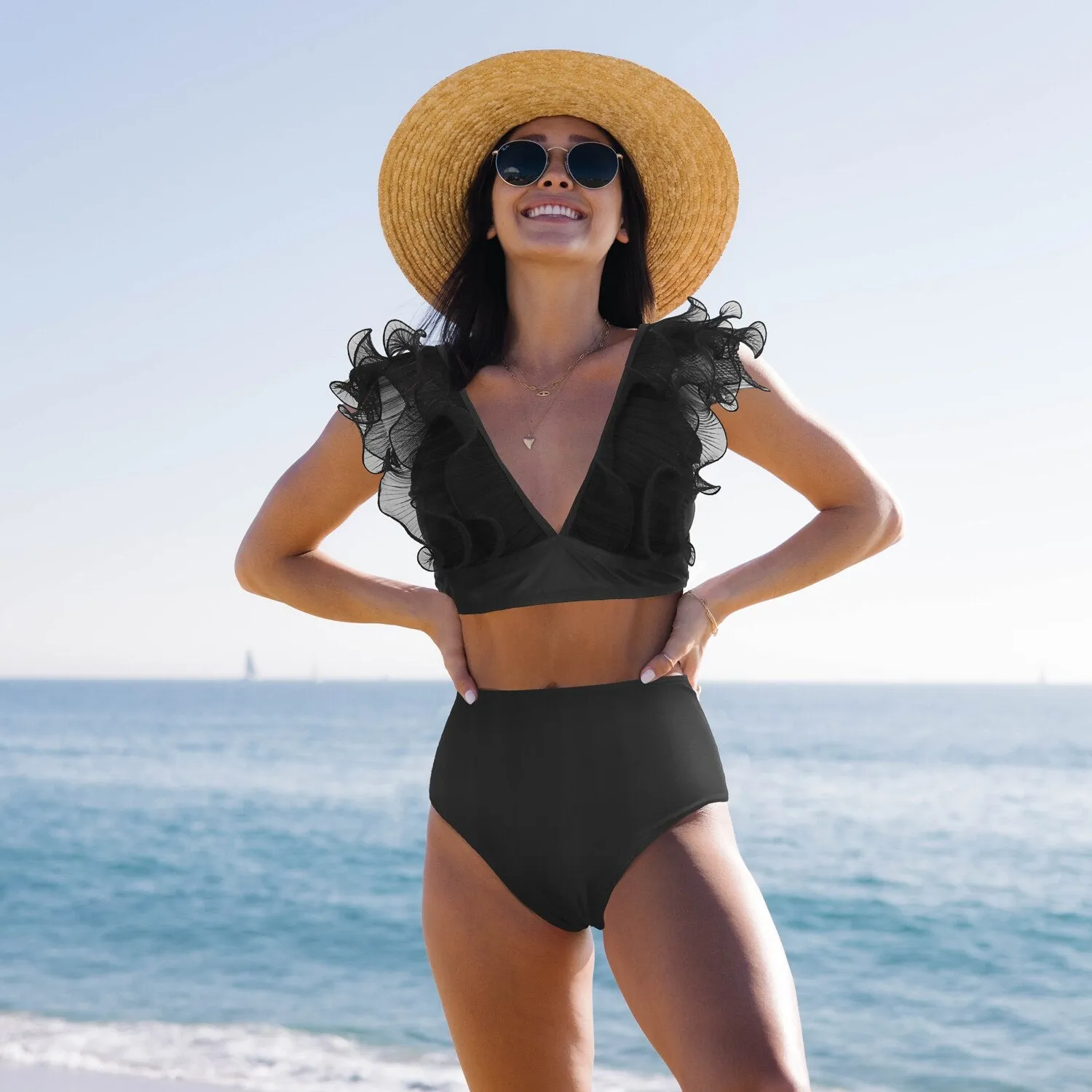 Ashore Shop Swimwear Women Angle Wing Ruffle Swimsuit 2023 Bikini