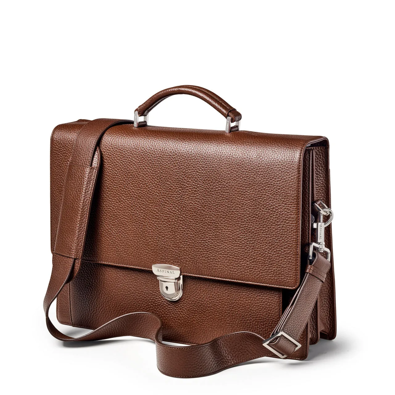 ASPINAL OF LONDON ONLINE EXCLUSIVE City Grained Leather Briefcase - Tobacco