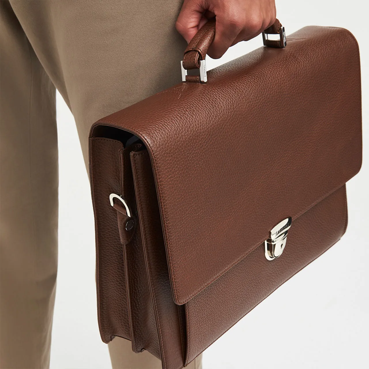 ASPINAL OF LONDON ONLINE EXCLUSIVE City Grained Leather Briefcase - Tobacco