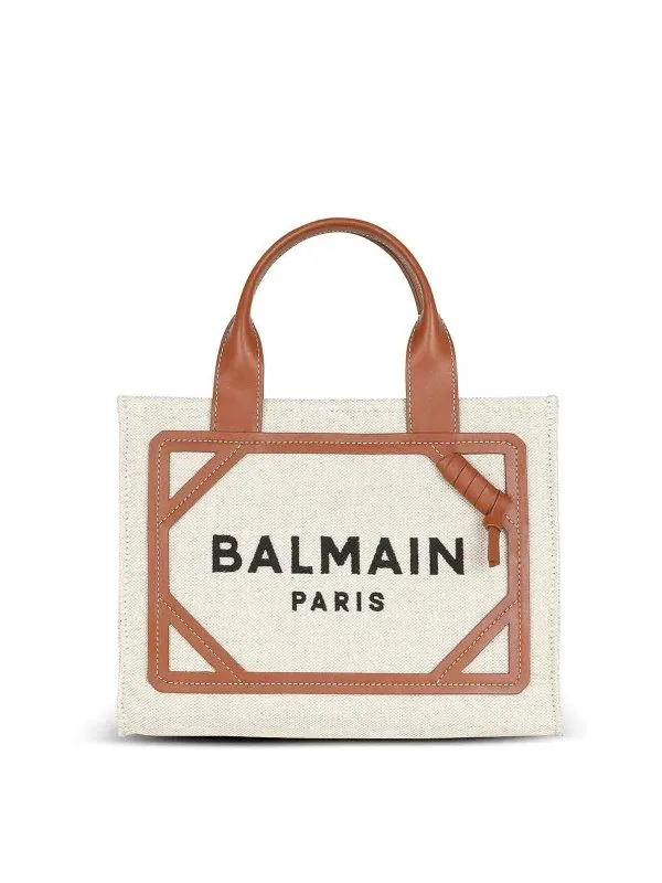 Balmain B-Army Small Canvas And Leather Tote Bag