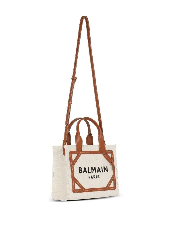 Balmain B-Army Small Canvas And Leather Tote Bag