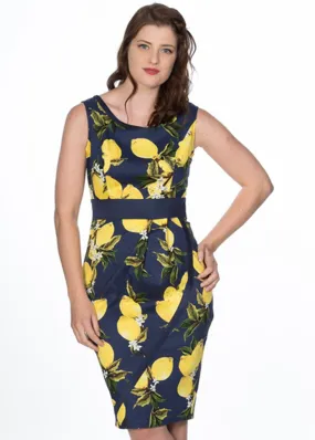 Banned Lemon 50's Pencil Dress Navy