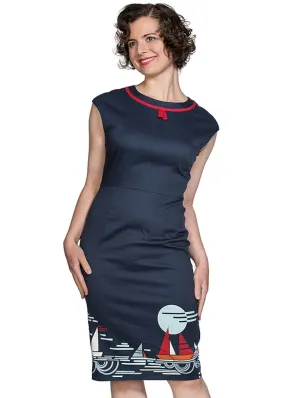 Banned Summer Sail 50's Pencil Dress Navy