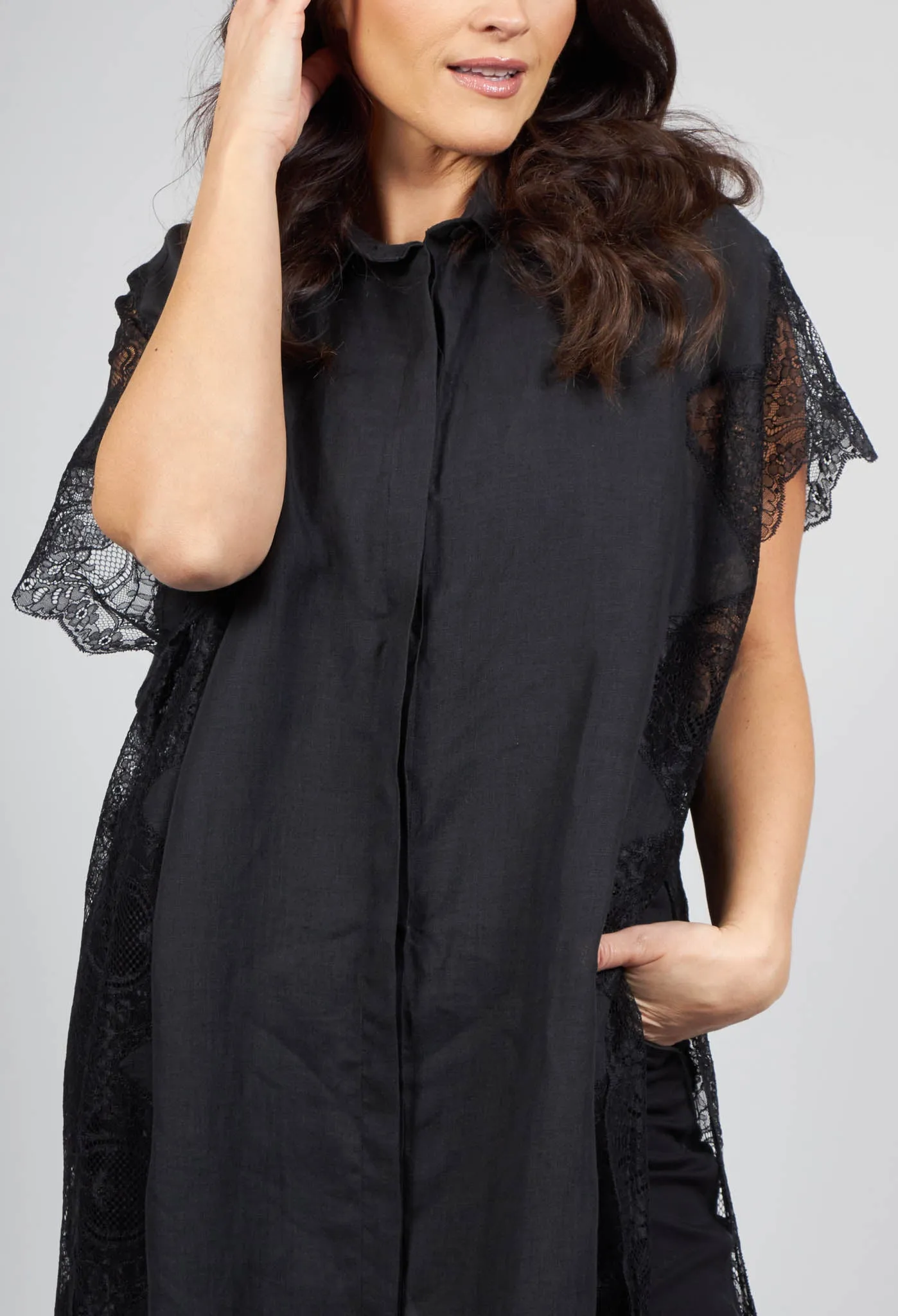 Black Shirt Dress with Lace Detail