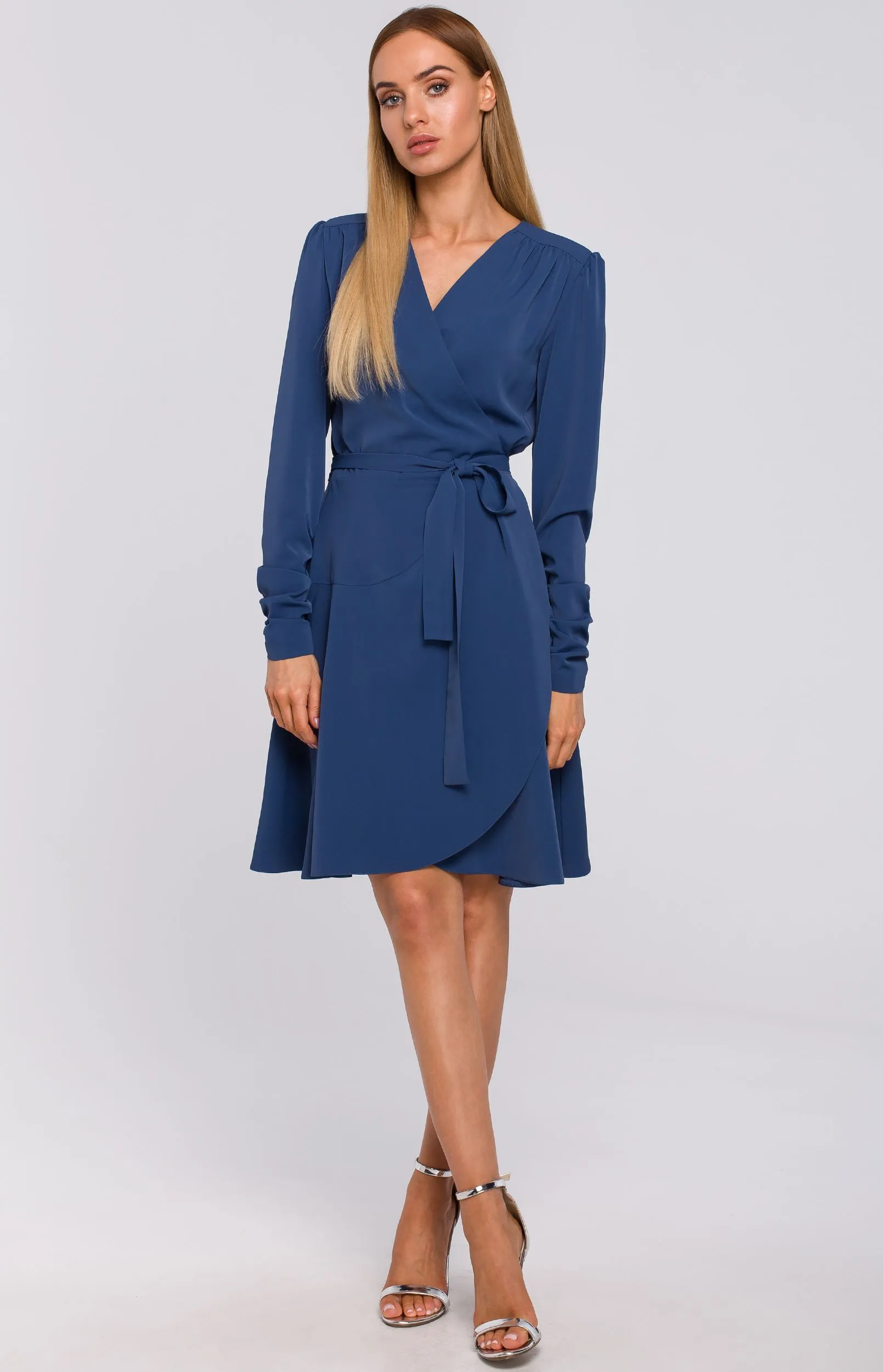 Blue flared wrap dress