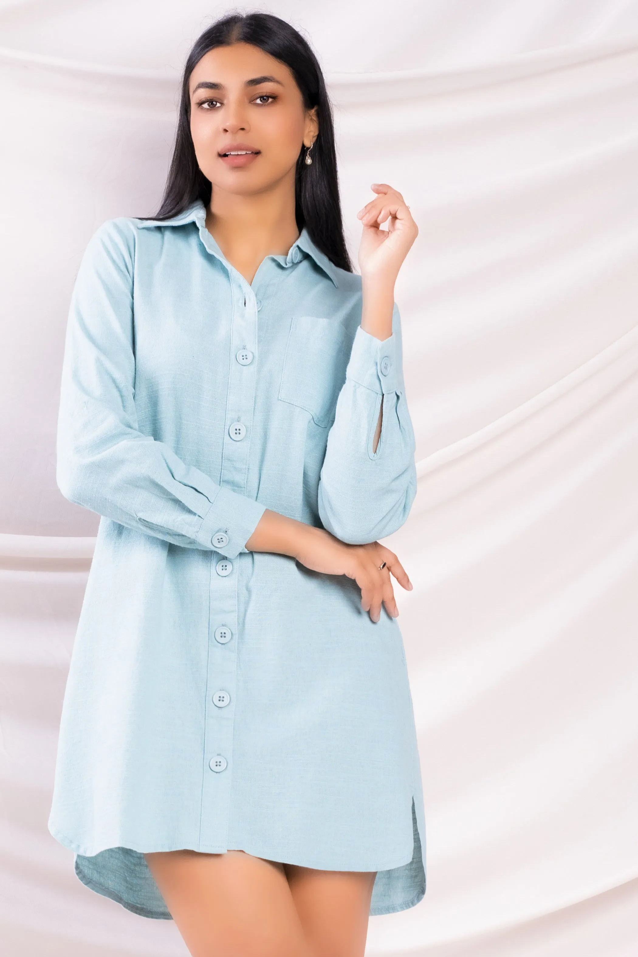 Blue Oversized Shirt Dress