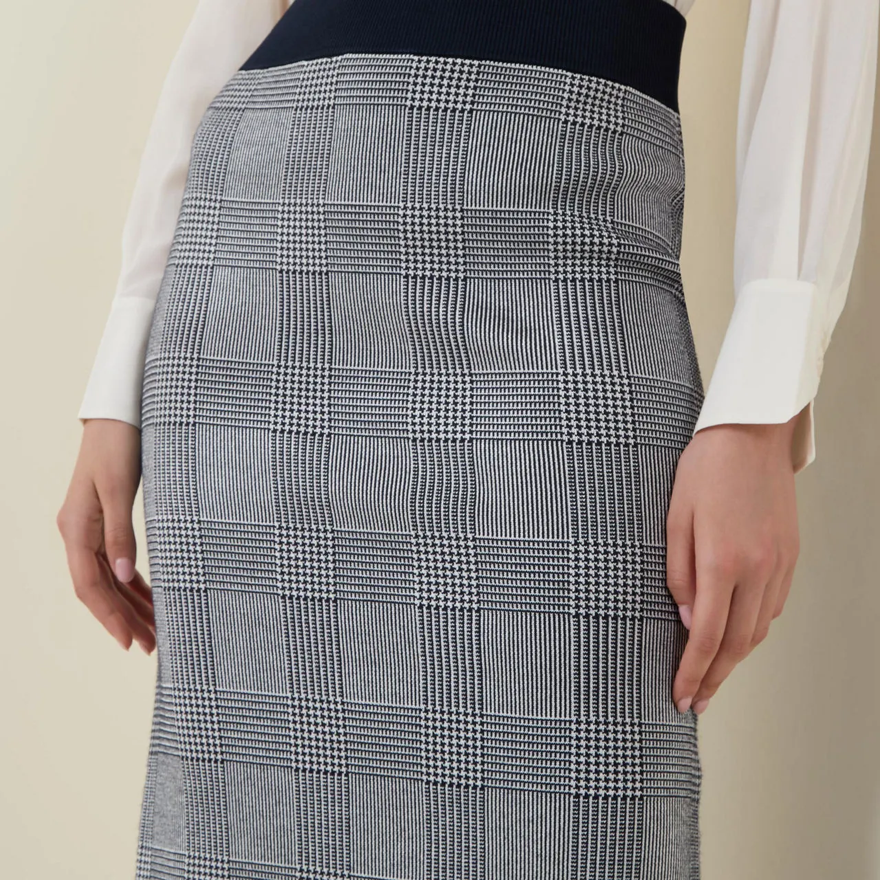 BOSS Furelia Check Knitted Pencil Skirt - Black