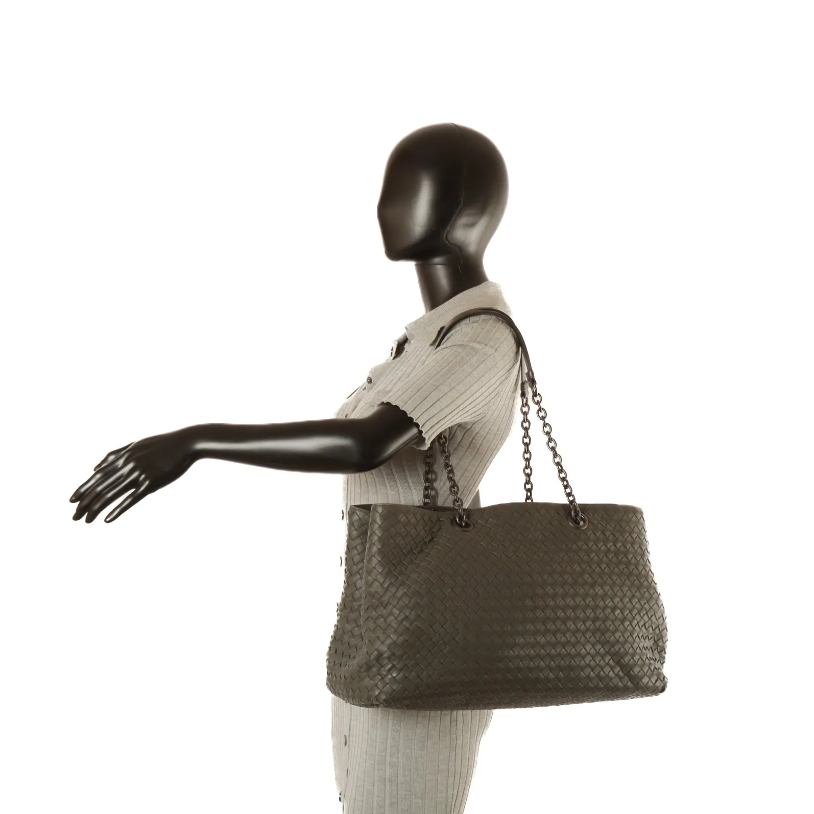 BOTTEGA VENETA Intrecciato Large Chain Tote - Gray - OUTLET FINAL SALE