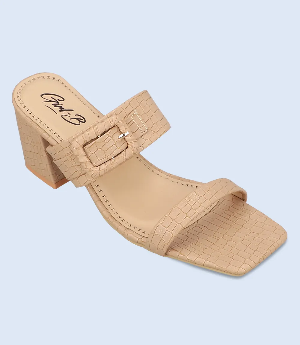 BW9394-BEIGE-Women Sandal Heel