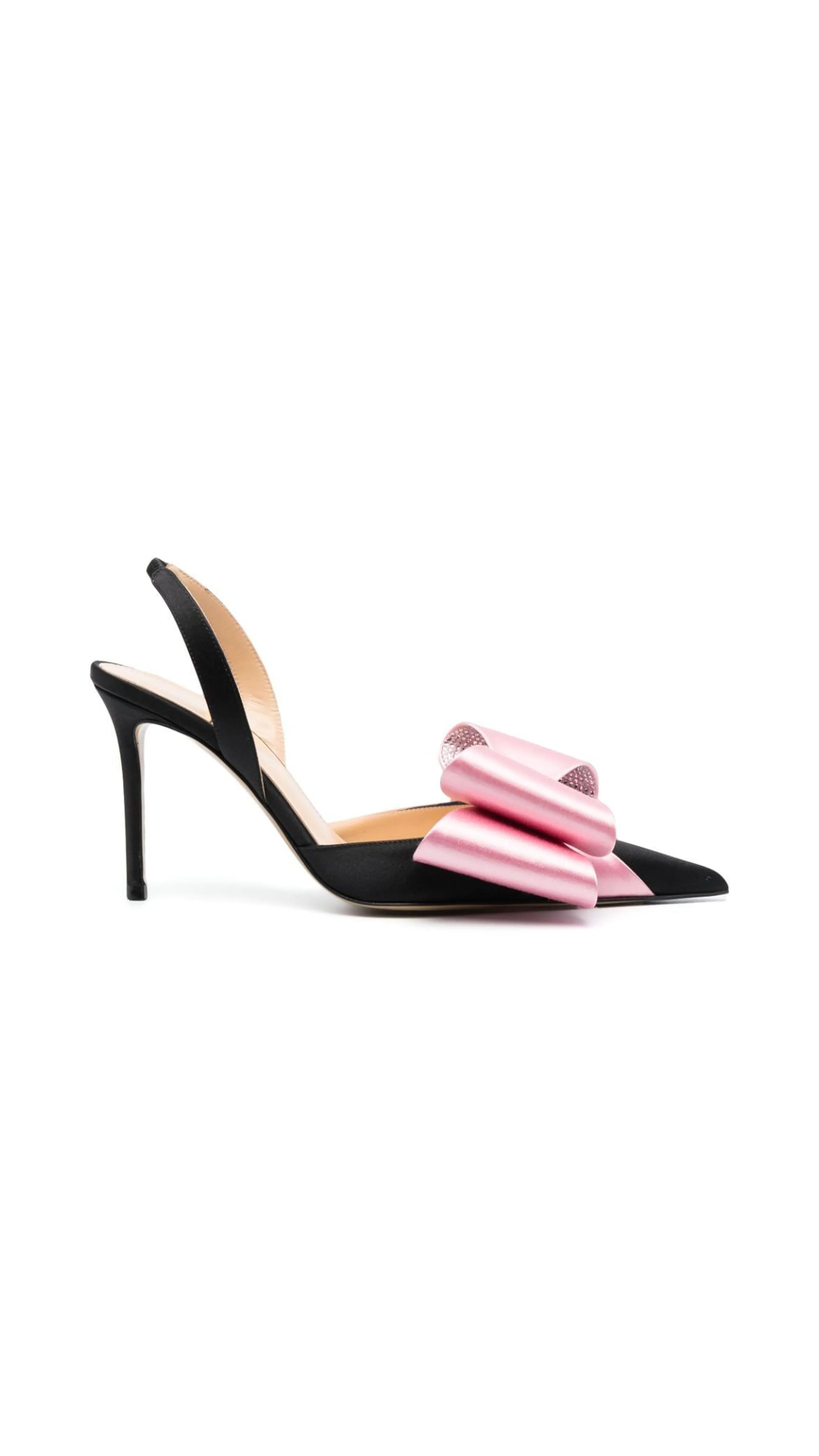 Cadeau Bow Satin Slingback Pumps - Black/Pink