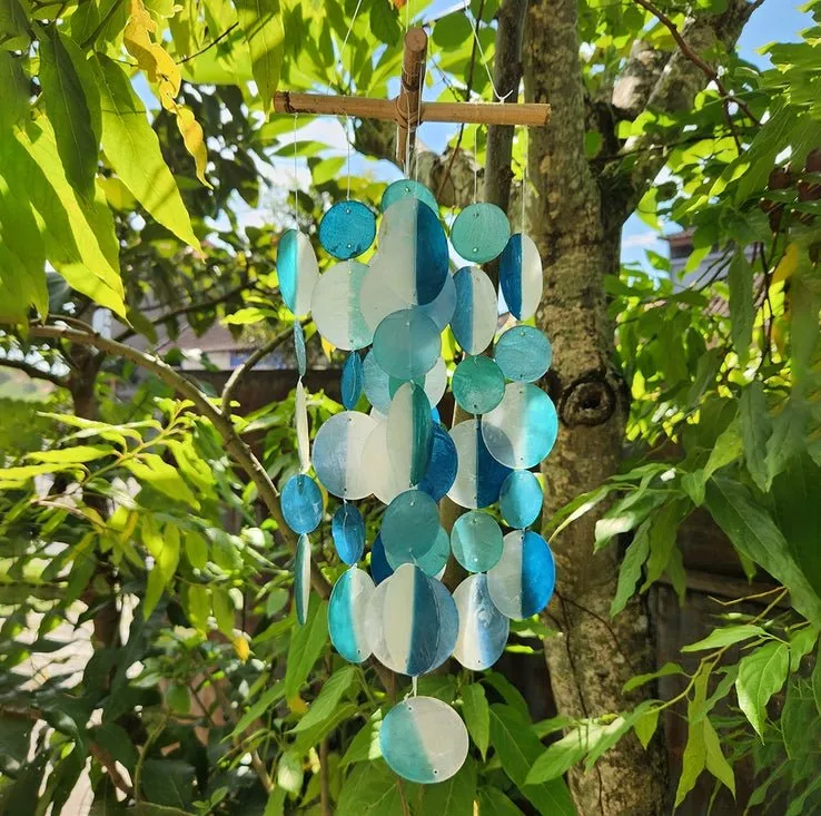 Capiz Shell Cross Wind Chime - Two-Tone Cool