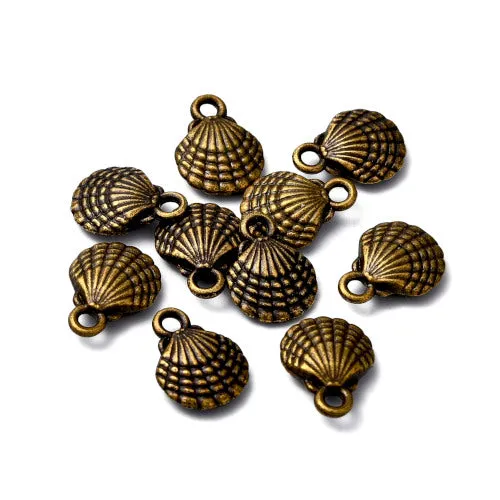 Charms, Tibetan Style, Shell, Double-Sided, Antique Bronze, Alloy, 13mm