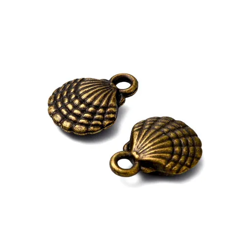 Charms, Tibetan Style, Shell, Double-Sided, Antique Bronze, Alloy, 13mm