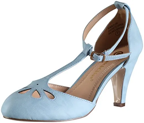 Chase & Chloe Kimmy-36 Women's T-Strap Mid Heel Dress Pumps (Nude, 9 B(M) US)