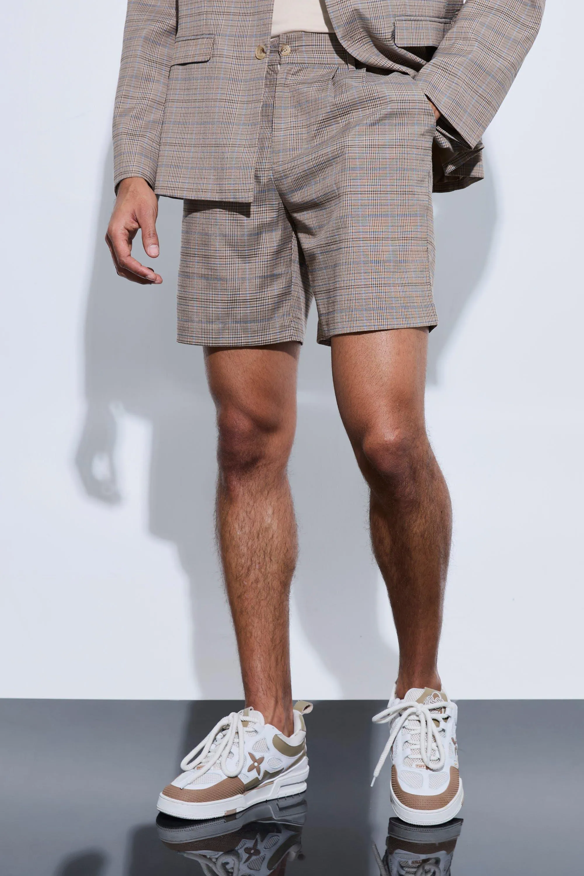 Check Oversized Tailored Shorts | boohooMAN UK