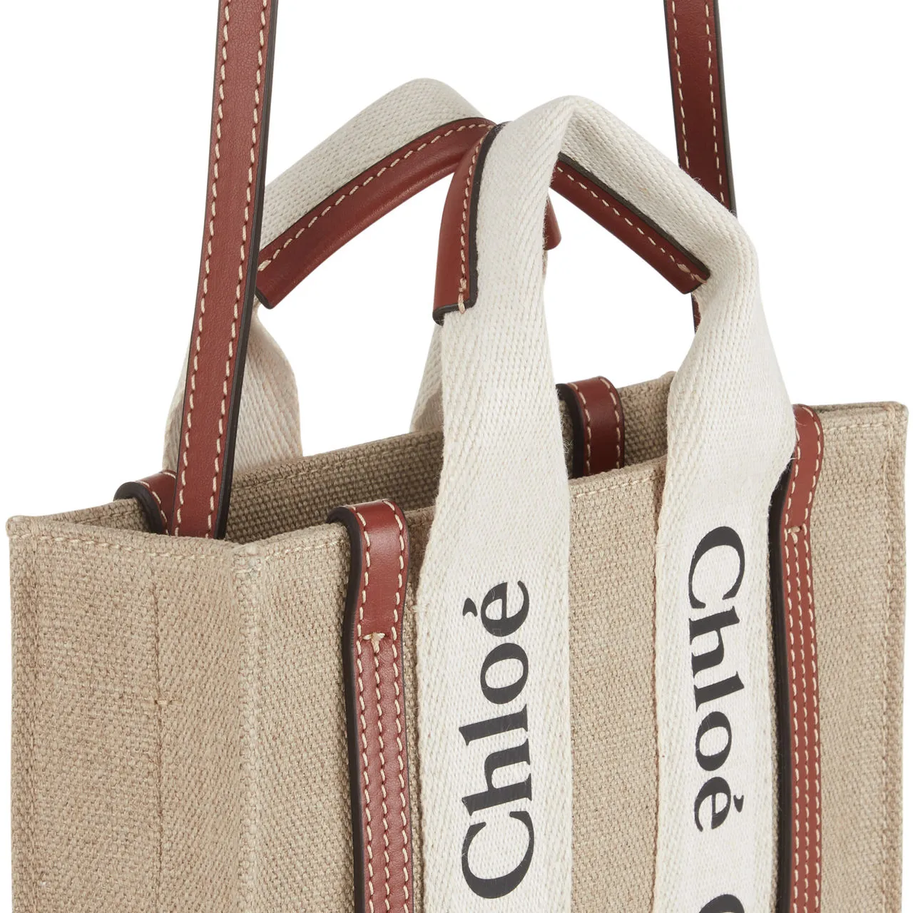 CHLOÉ Woody Mini Tote Bag - White Brown