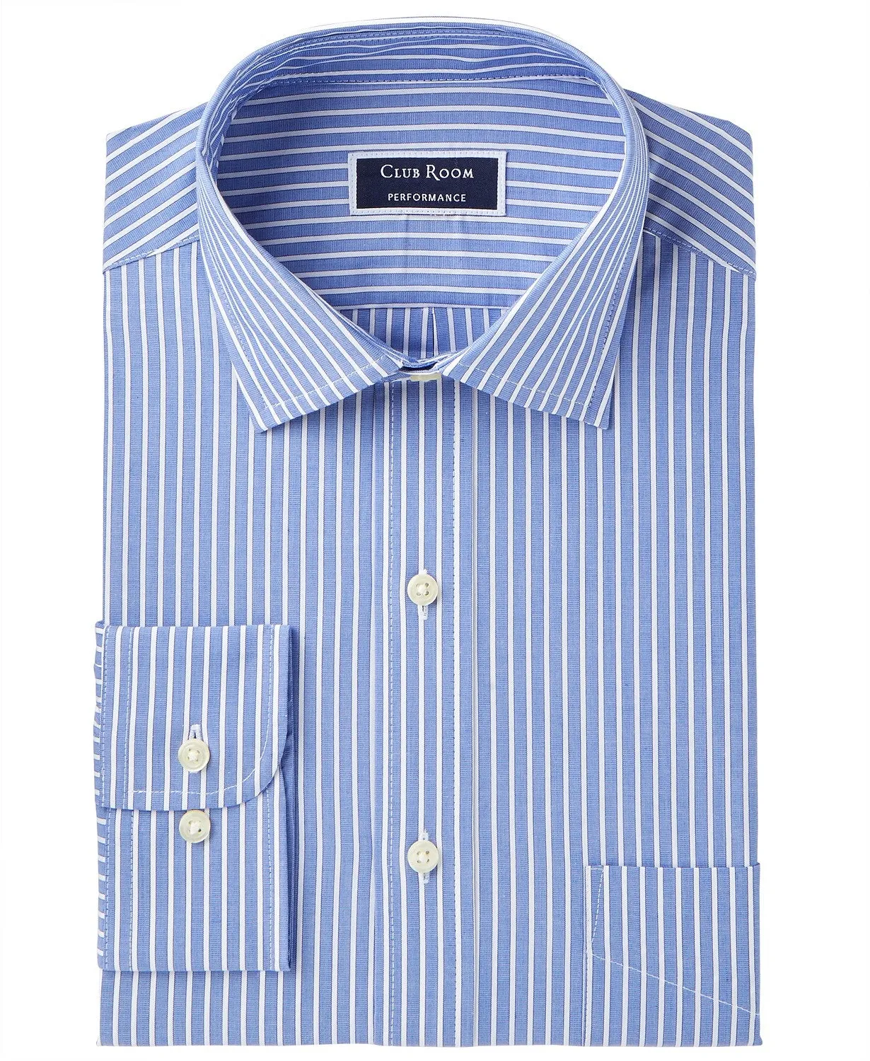 Club Room Men's Slim-Fit Performance Wrinkle-Resistant Striped Dress Shirt  Navy Size 17.5-32-33