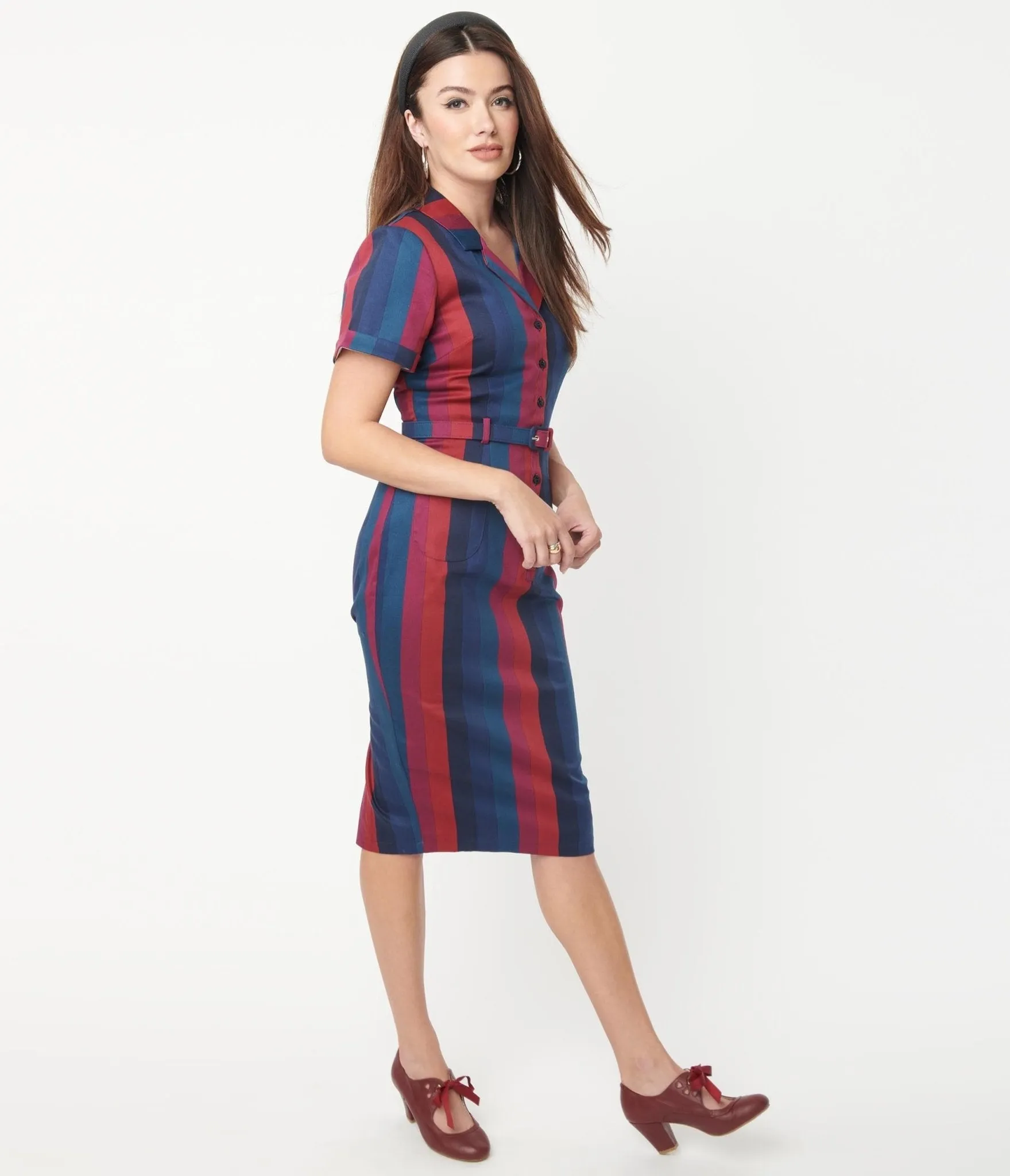 Collectif Dark Multicolor Stripe Caterina Pencil Dress