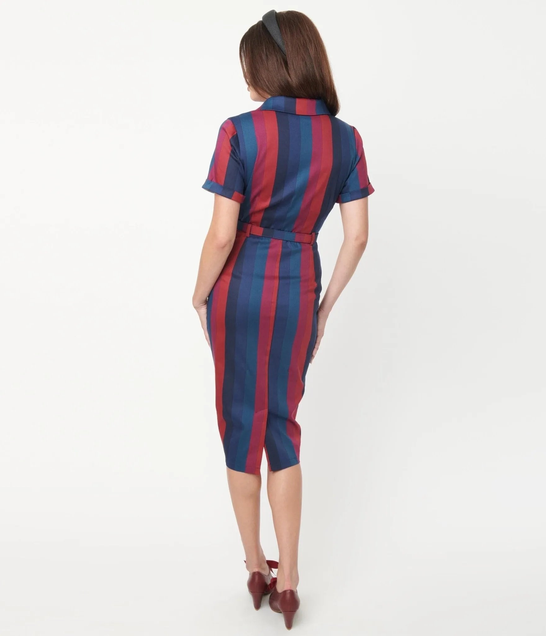 Collectif Dark Multicolor Stripe Caterina Pencil Dress