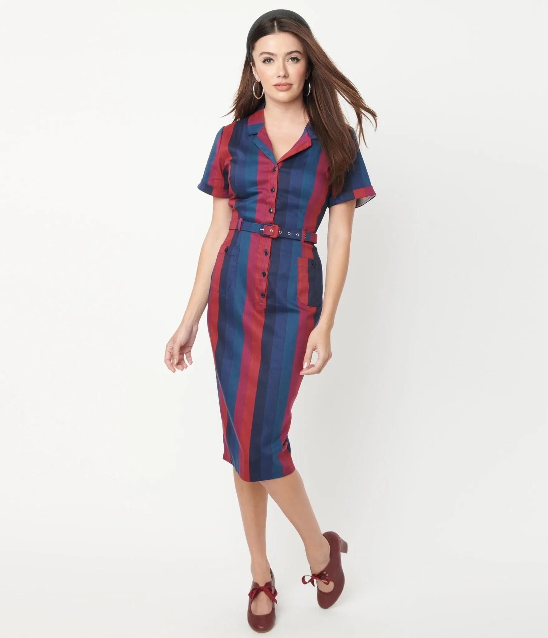 Collectif Dark Multicolor Stripe Caterina Pencil Dress