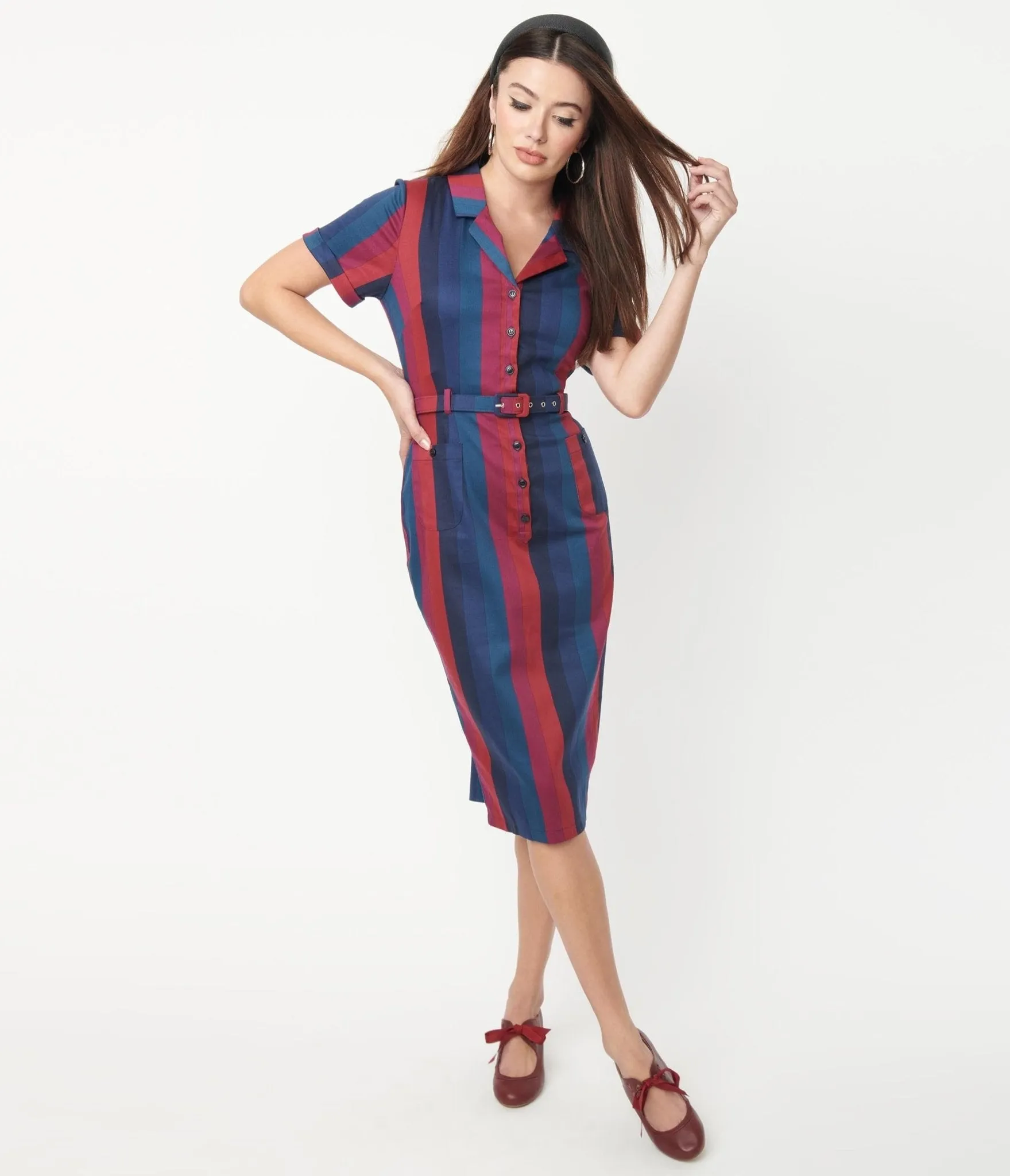 Collectif Dark Multicolor Stripe Caterina Pencil Dress