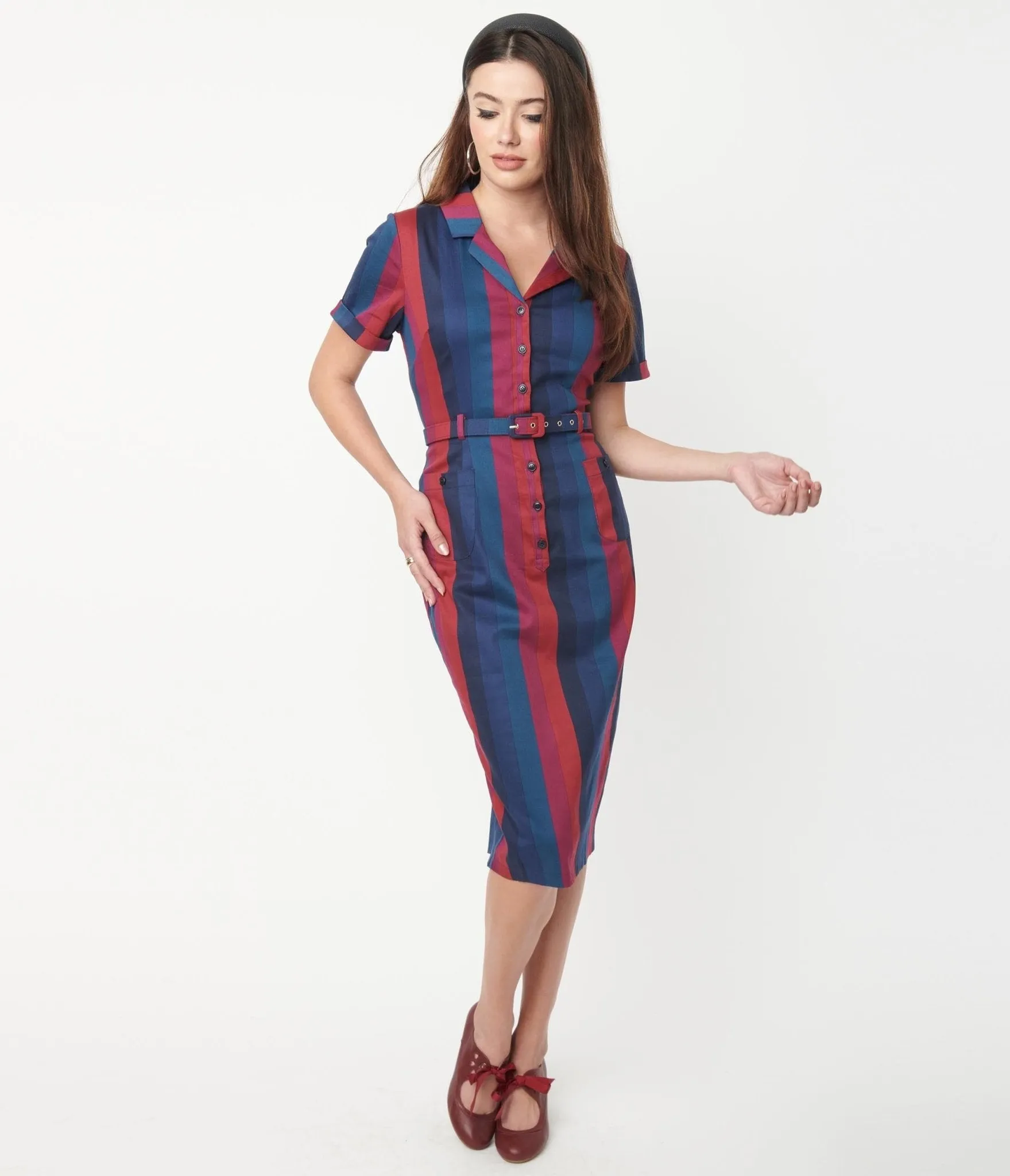 Collectif Dark Multicolor Stripe Caterina Pencil Dress