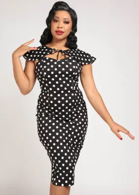 Collectif Lilla Polka 50's Peplum Pencil Dress Black White