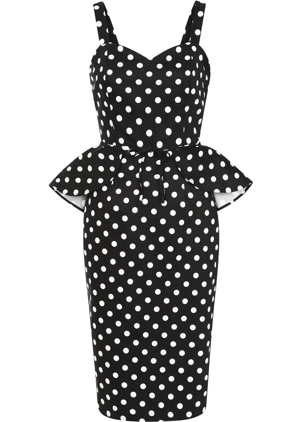 Collectif Lilla Polka 50's Peplum Pencil Dress Black White