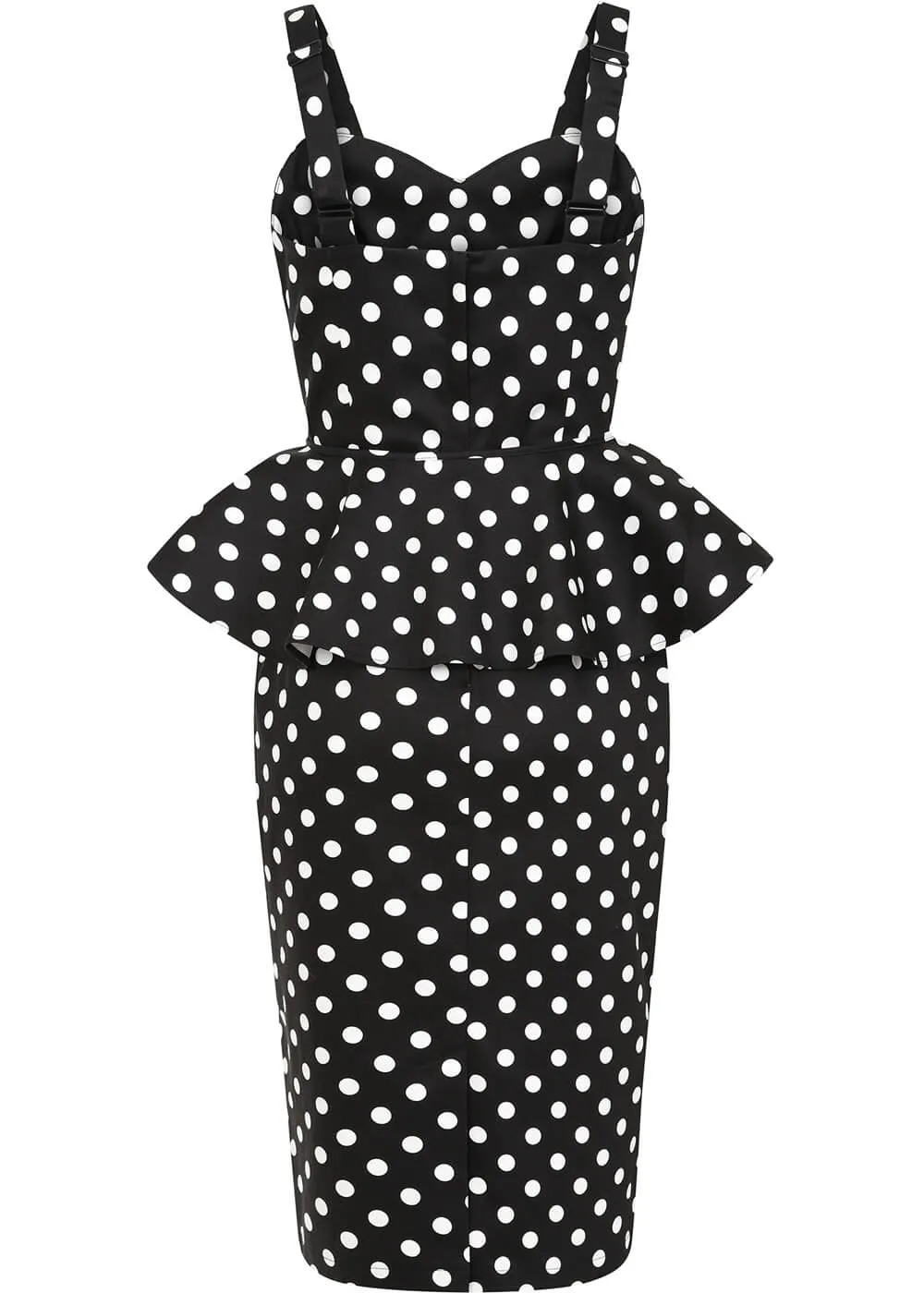 Collectif Lilla Polka 50's Peplum Pencil Dress Black White