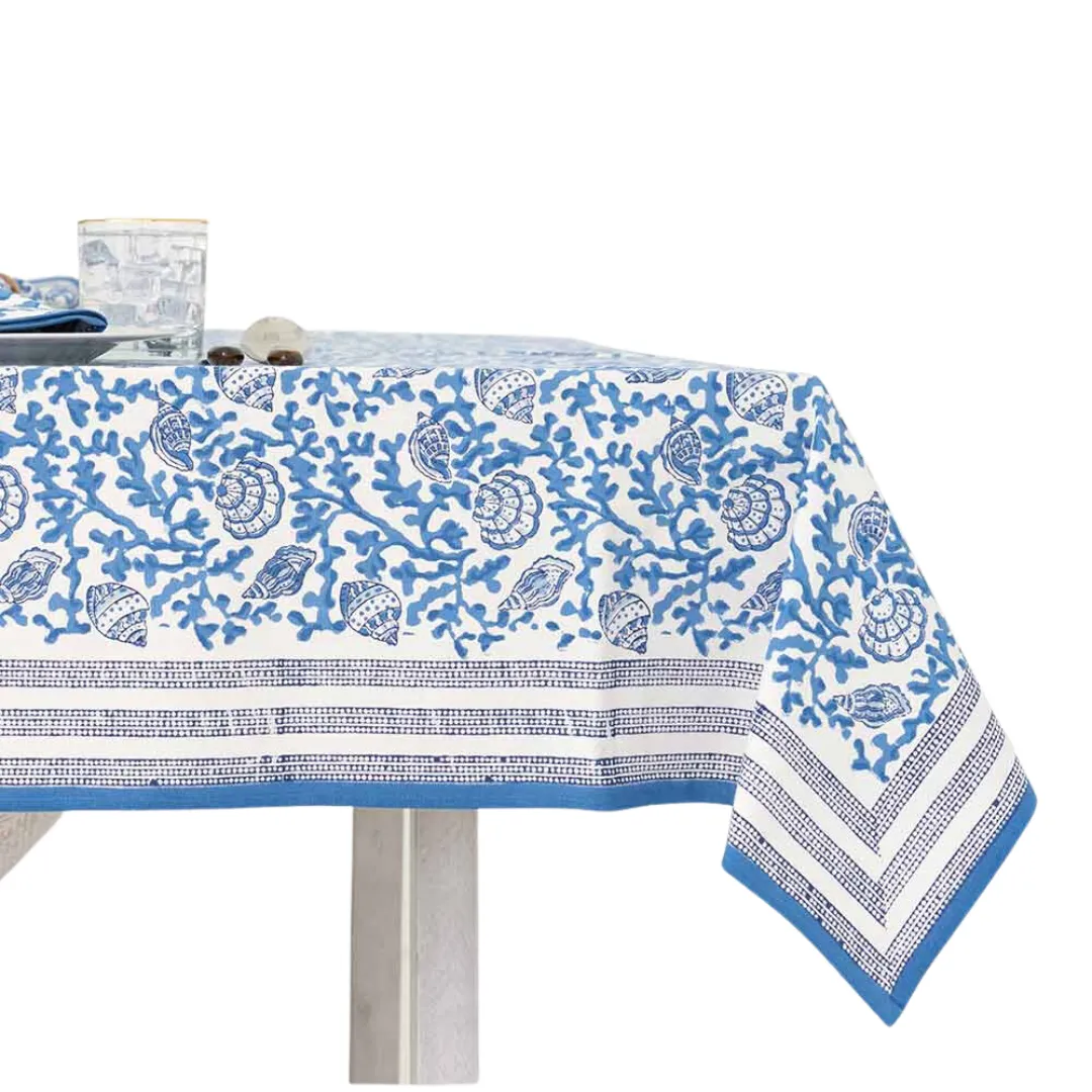 Coral & Shell Blue Tablecloth 60x90