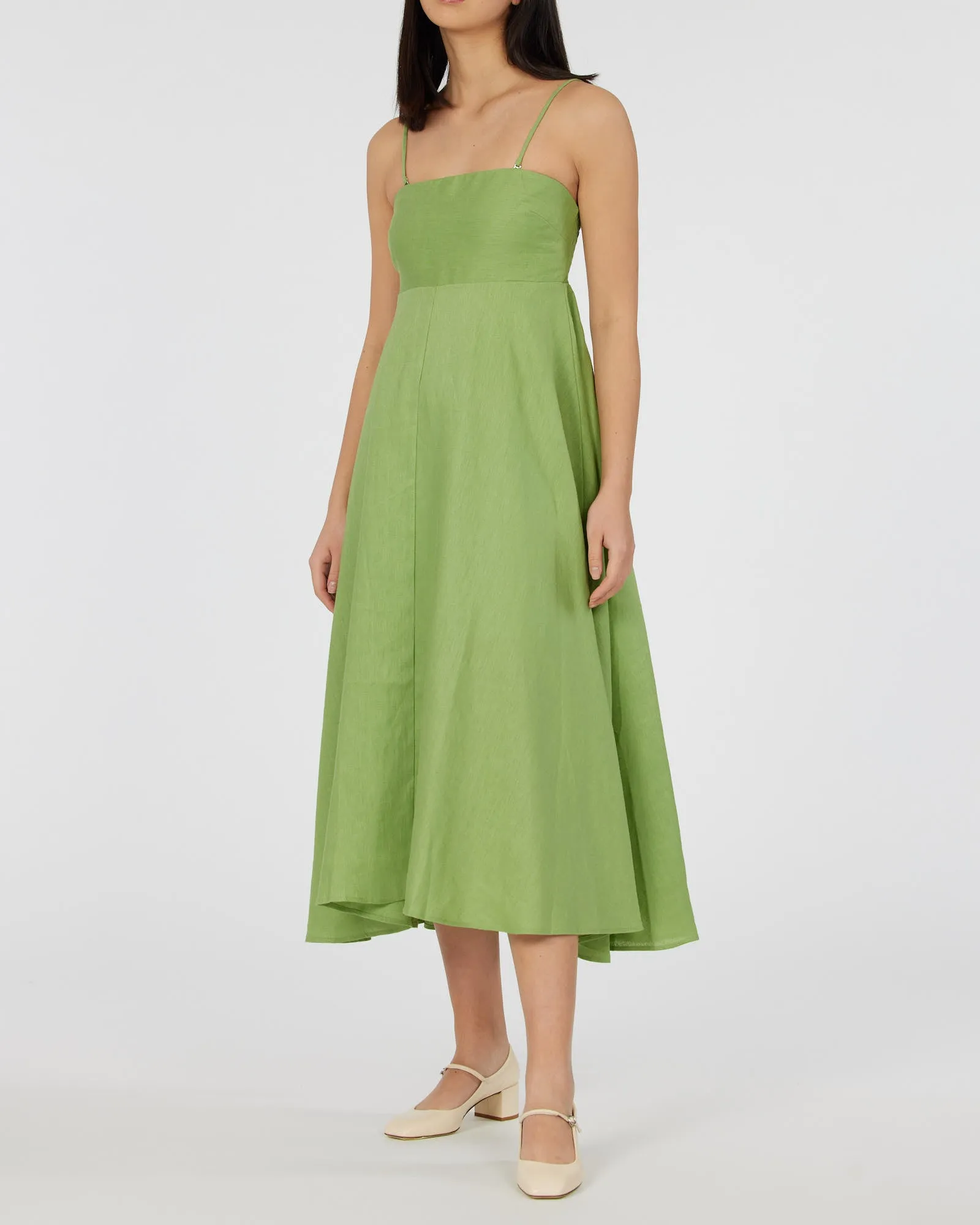 Corinna Linen Midi Dress - Leaf