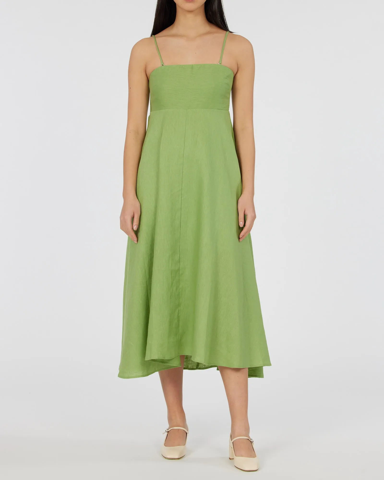 Corinna Linen Midi Dress - Leaf