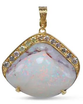 Diamond and Opalized Clam Shell Pendant