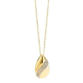 Diamond Teardrop Shell Pendant Necklace in Gold (0.08ctw)