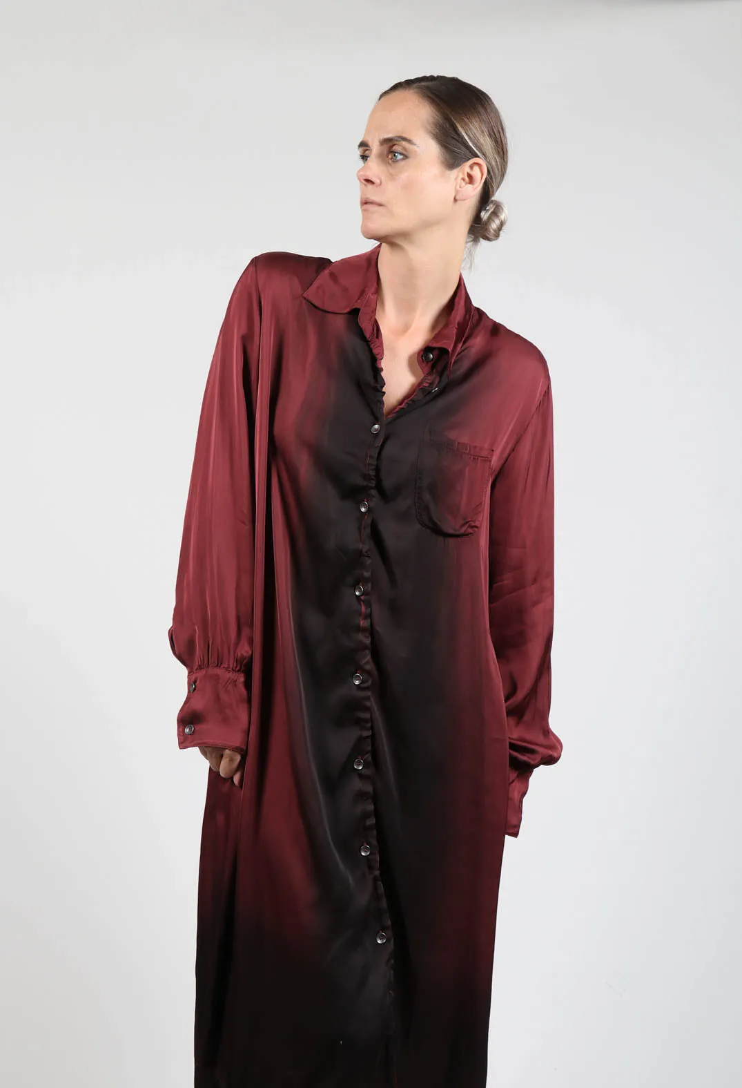 Drawstring Shirt Dress in Degrade Sangue