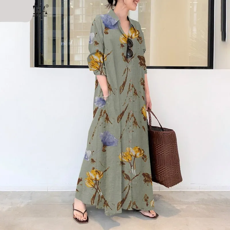 Elegant Printed Shirt Dress Women's Autumn Sundress