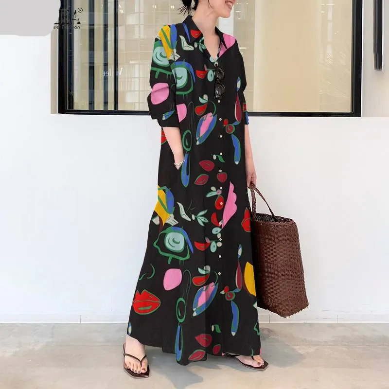 Elegant Printed Shirt Dress Women's Autumn Sundress