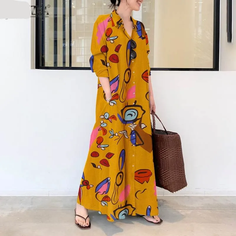 Elegant Printed Shirt Dress Women's Autumn Sundress