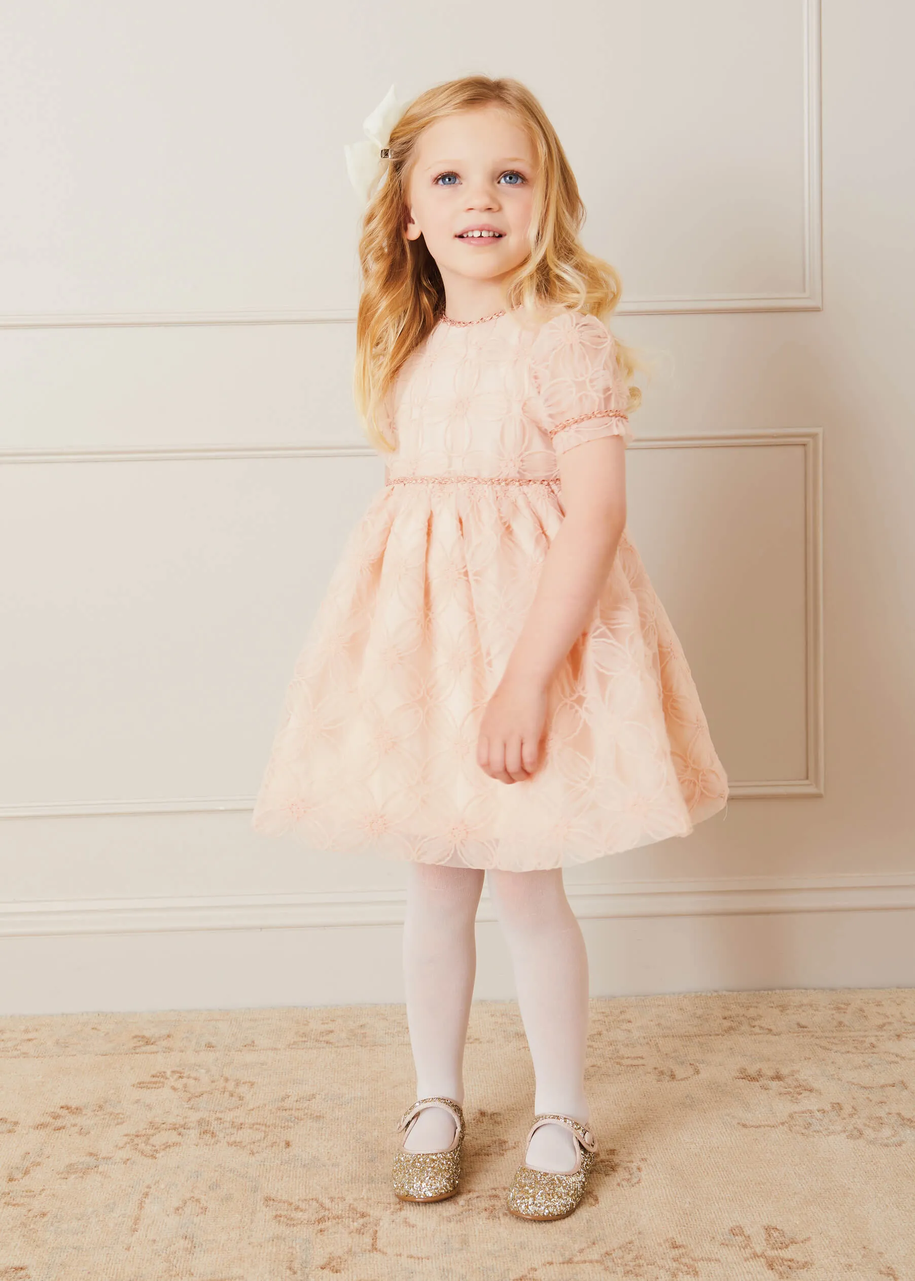 Floral Detail Party Dress In Pink (2-10yrs)